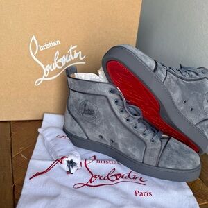Christian Louboutin Gray and Red High-Top Sneakers